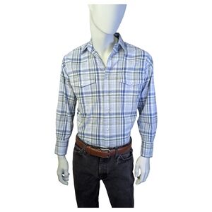 Wrangler Plaid Pearl Snap Western Shirt Blue Green Cowboy Ranchwear | Size Large